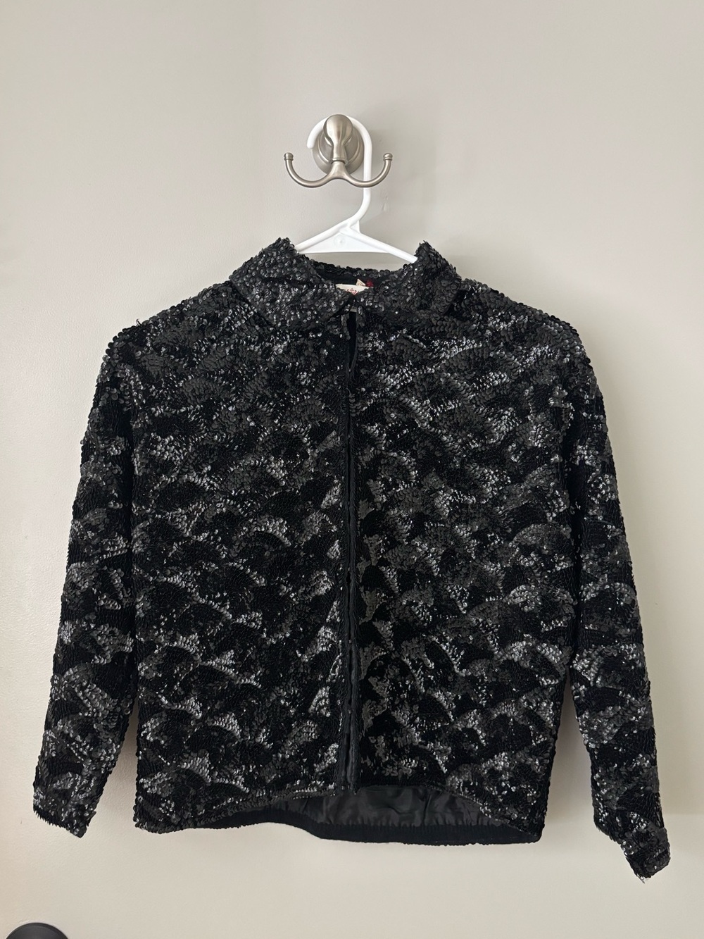 Vintage Phoenix Arts Black Silver Sequin Jacket Blazer